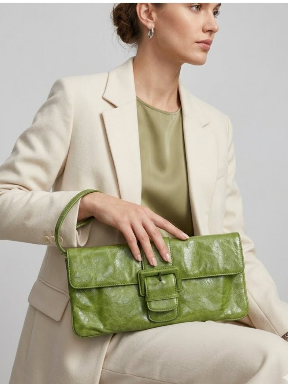 HOBO International Green Leather Clutch with Buckle - Picture 1 of 13